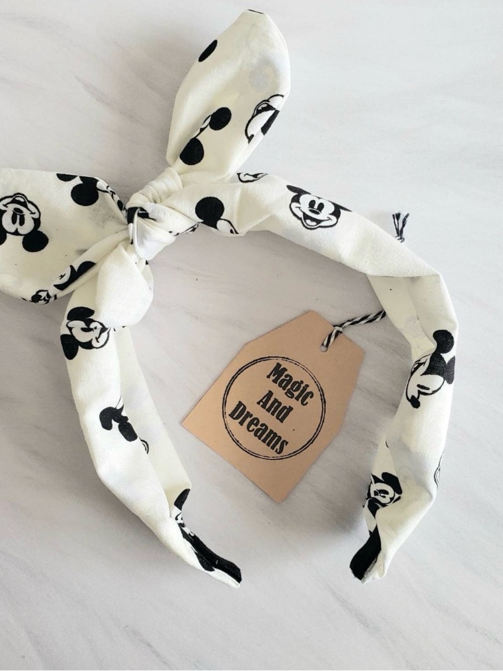 Mickey Mouse Knotted Bow Headband Black Ivory Disney Inspired